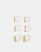 3-Pack 14ct Gold-Plated Chunky Huggie Hoop Earrings, , large