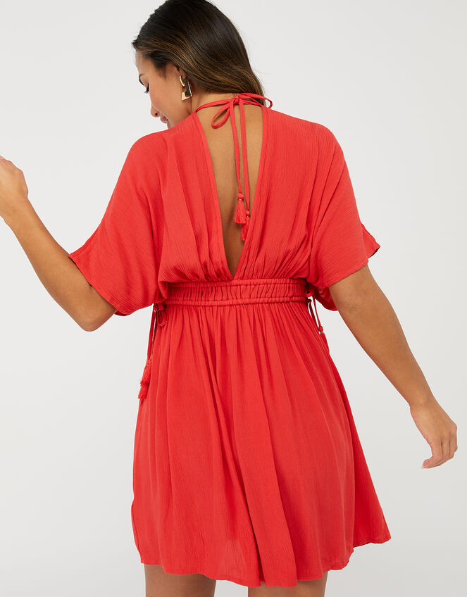 Lace Trim Embroidered Crinkle Kaftan, Red (RED), large