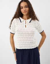 Knitted Polo Shirt, Ivory (IVORY), large
