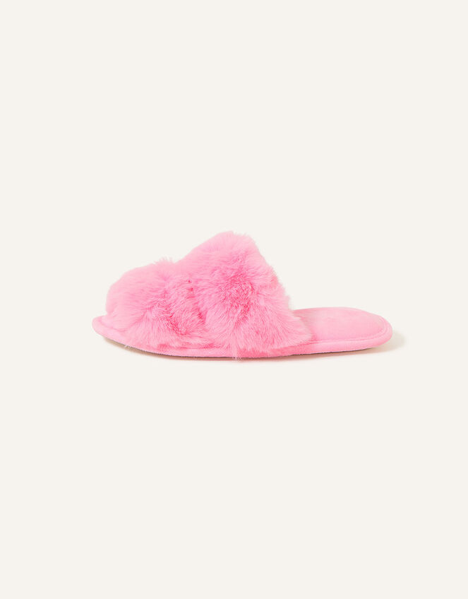 Faux Fur Double Band Sliders, Pink (PINK), large