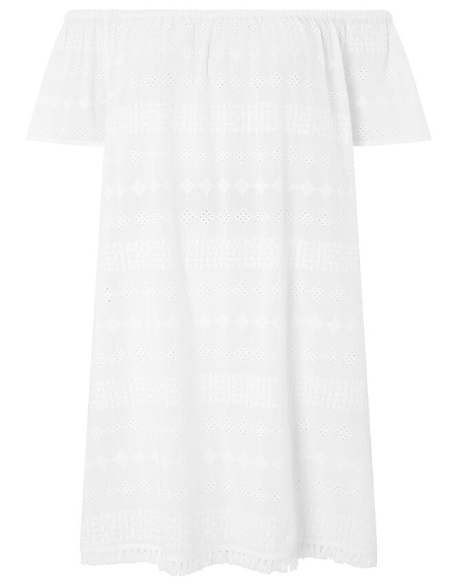 Schiffli Bardot Dress, White (WHITE), large
