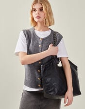 Chain Strap Faux Leather Shoulder Bag, Black (BLACK), large