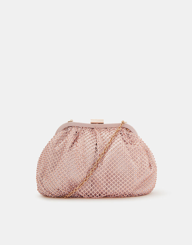 Sequin Clip Frame Clutch Bag, Pink (PALE PINK), large