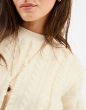 Fringe Cable Knit Jumper, Cream (CREAM), large