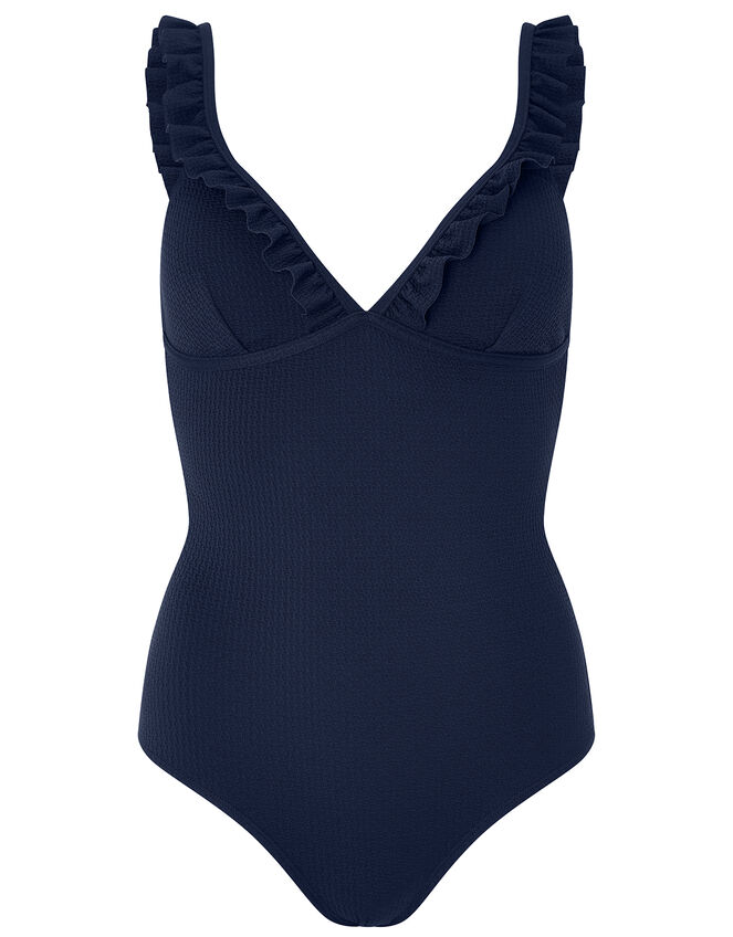 Textured Shaping Swimsuit with Ruffles, Blue (NAVY), large