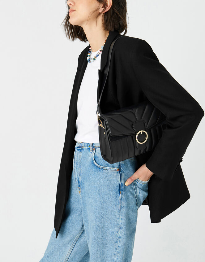 Annie Quilted Shoulder Bag, Black (BLACK), large