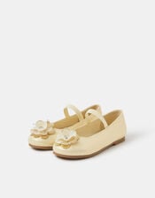 Girls Appliqué Flower Ballet Flats, Gold (GOLD), large