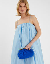 Pleated Suedette Clutch Bag, Blue (COBALT), large