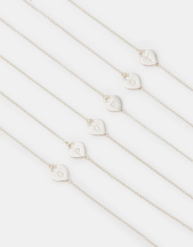 Sterling Silver Heart Initial Bracelet, Silver (ST SILVER), large