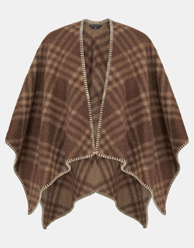 Check Print Knit Poncho, , large