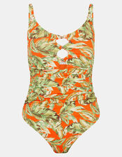 Palm Print Cut-Out Swimsuit, Orange (ORANGE), large