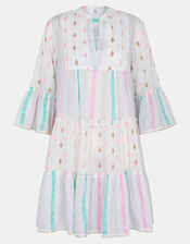 Jacquard Stripe Flute Sleeve Mini Dress, Pink (PINK), large