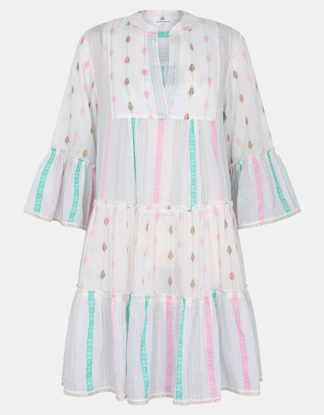 Jacquard Stripe Flute Sleeve Mini Dress, Pink (PINK), large