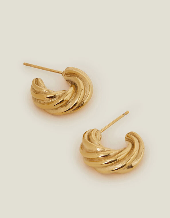 14ct Gold-Plated Stainless Steel Twist Hoop Earrings, , large