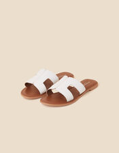 Leather Cut-Out Detail Sliders, White (WHITE), large
