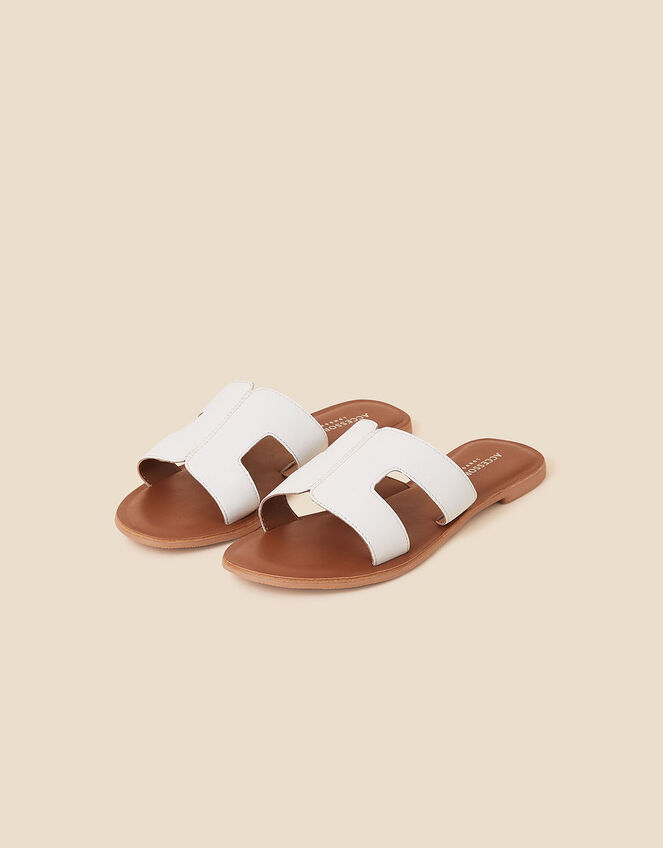 Leather Cut-Out Detail Sliders, White (WHITE), large