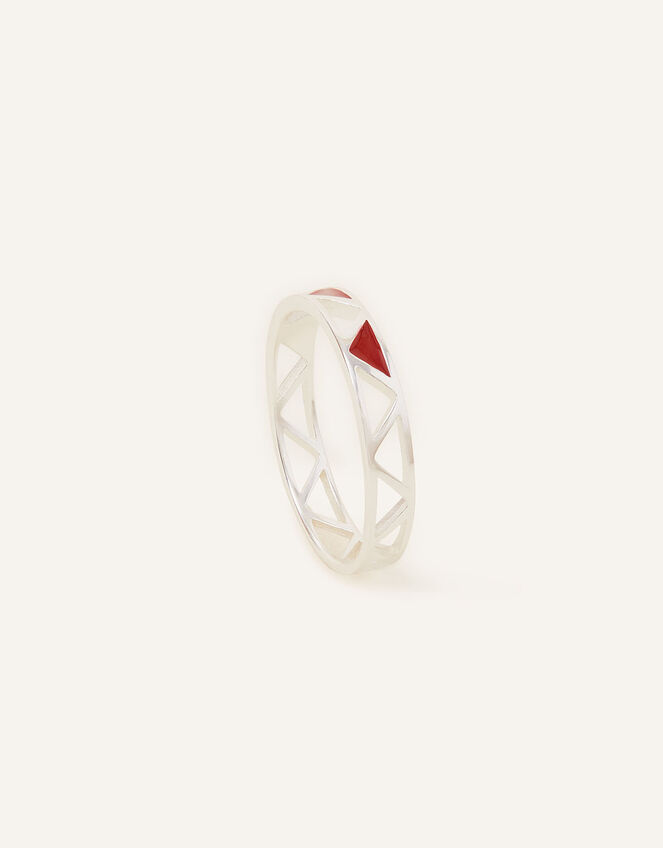 Sterling Silver Triangle Band Ring , Red (RED), large