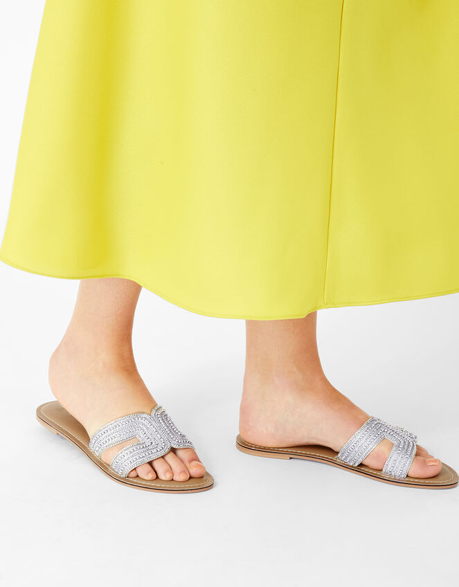 Beaded Slip On Sandals, Silver (SILVER), large