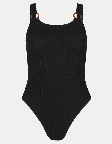 Seersucker Swimsuit, Black (BLACK), large