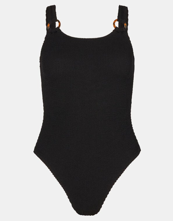 Seersucker Swimsuit, Black (BLACK), large