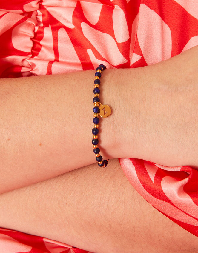 14ct Gold-Plated Healing Stone Lapis Lazuli Bracelet, , large