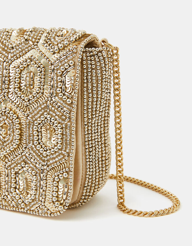 Embellished Fold Over Clutch Bag, Gold (GOLD), large