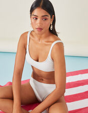 Crinkle Scoop Neck Crop Bikini Top, White (WHITE), large