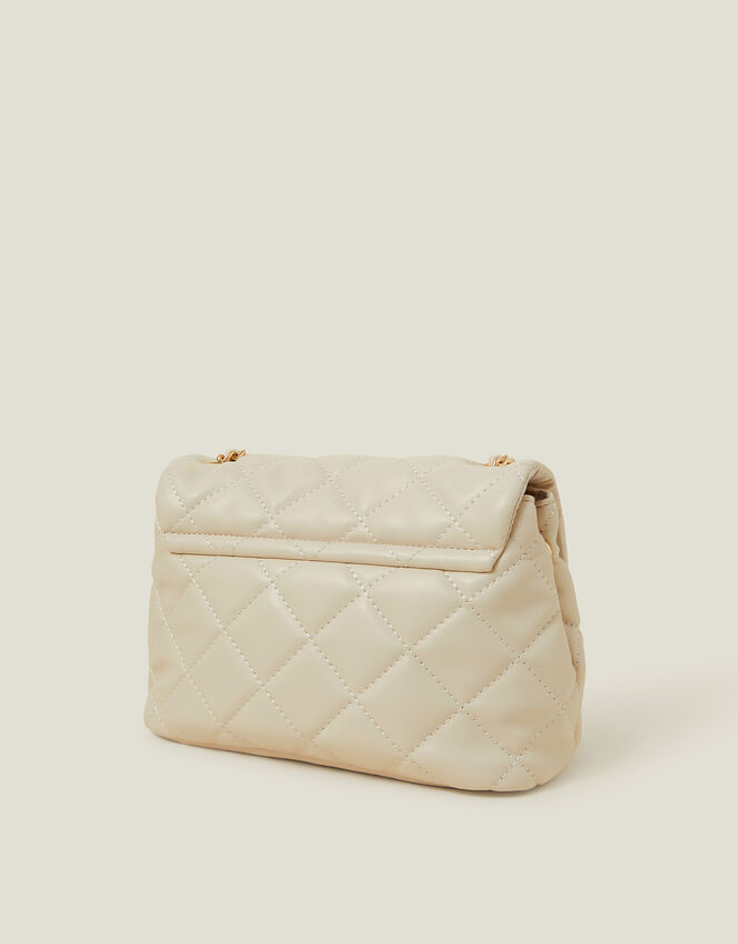 Quilted Faux Leather Cross-Body Bag, Cream (CREAM), large