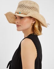 Shell Beaded Straw Stetson Hat, , large