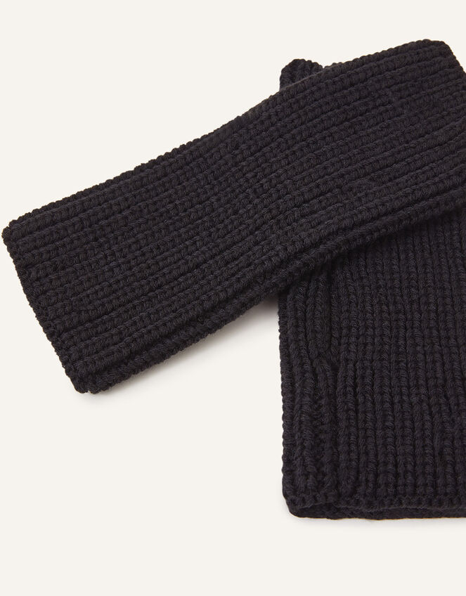 Ribbed Cut Off Gloves, Black (BLACK), large