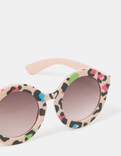 Girls Leopard Print Round Sunglasses, , large