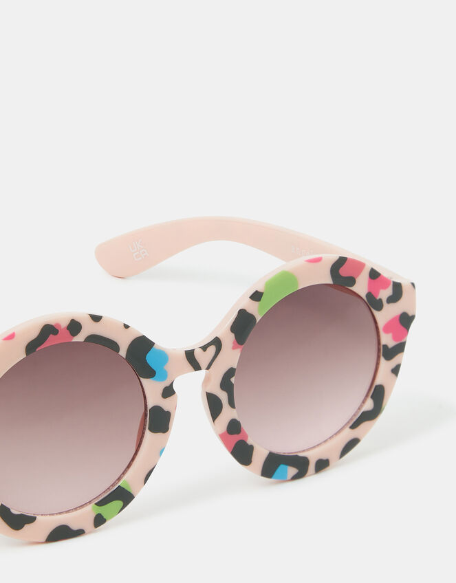 Girls Leopard Print Round Sunglasses, , large