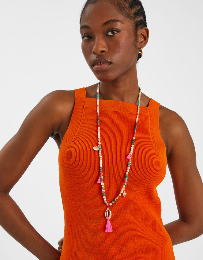 Beaded Tassel Rope Longline Necklace, , large