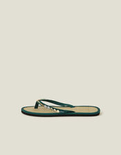 Beaded Seagrass Footbed Flip Flops, Green (GREEN), large