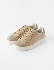 Gold Trim Suedette Trainers, Mink (MINK), large