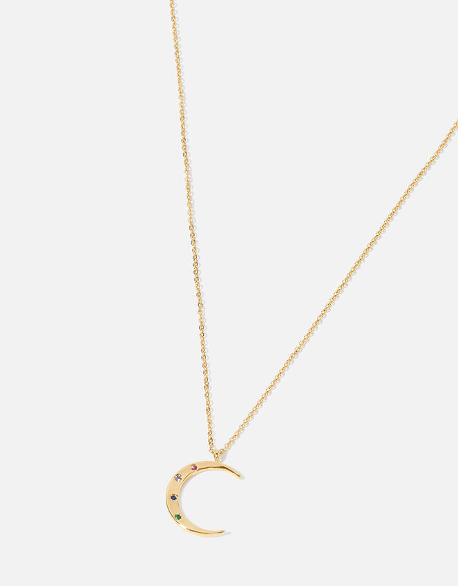 Gold-Plated Rainbow Moon Pendant Necklace, , large