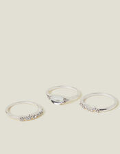 3-Pack Mini Gem Ring Set, Silver (SILVER), large