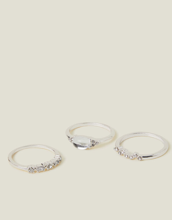 3-Pack Mini Gem Ring Set, Silver (SILVER), large