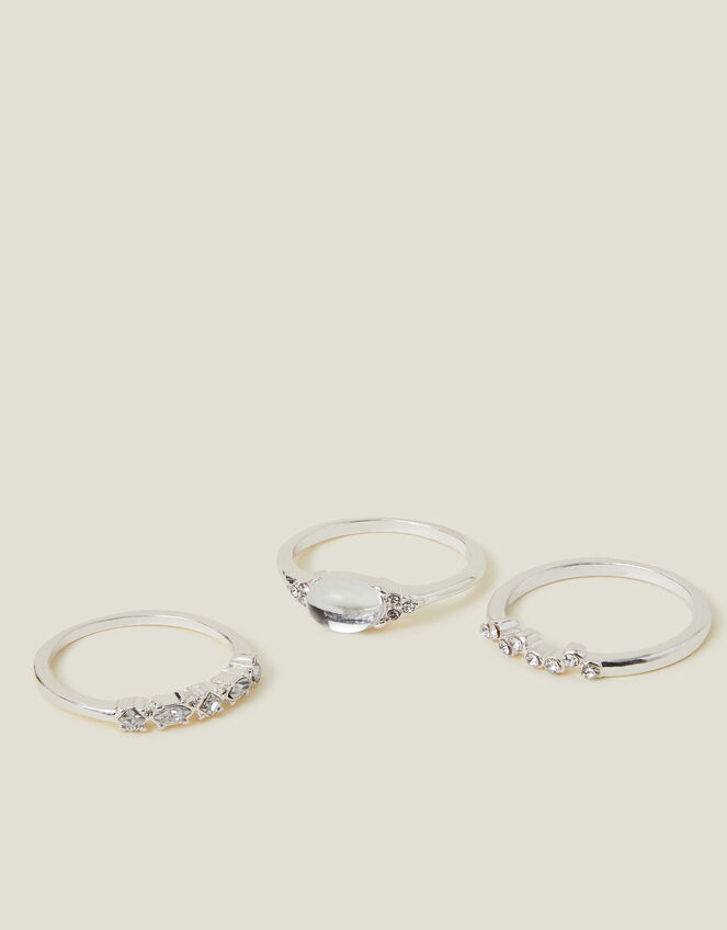 3-Pack Mini Gem Ring Set, Silver (SILVER), large