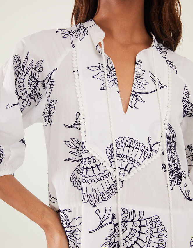 Shell Embroidered Mini Dress, White (WHITE), large