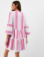 Flute Sleeve Jacquard Shimmer Mini Dress, Pink (PINK), large