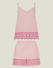 Embroidered Stripe Pyjama Set, Pink (PINK), large