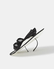 Bow Disc Fascinator, Black (BLACK WHITE), large