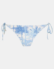 Palm Print Tie Bikini Bottoms, White (WHITE), large