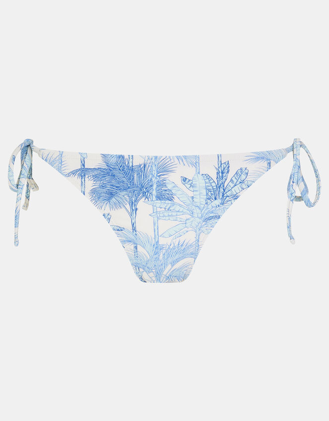 Palm Print Tie Bikini Bottoms, White (WHITE), large