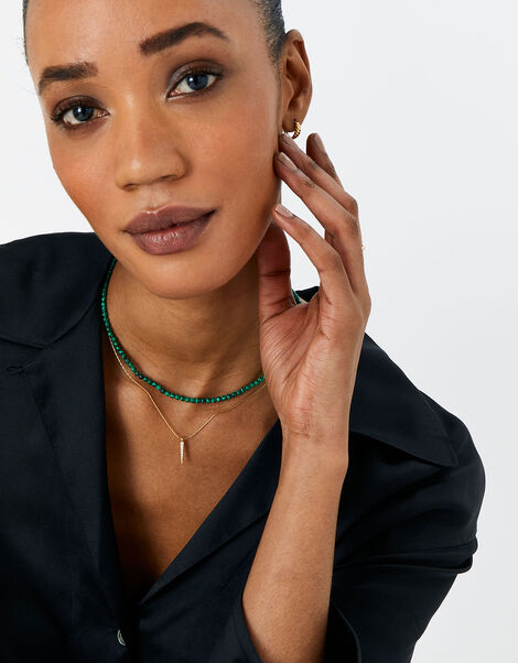 14ct Gold-Plated Malachite Beaded Necklace, , large