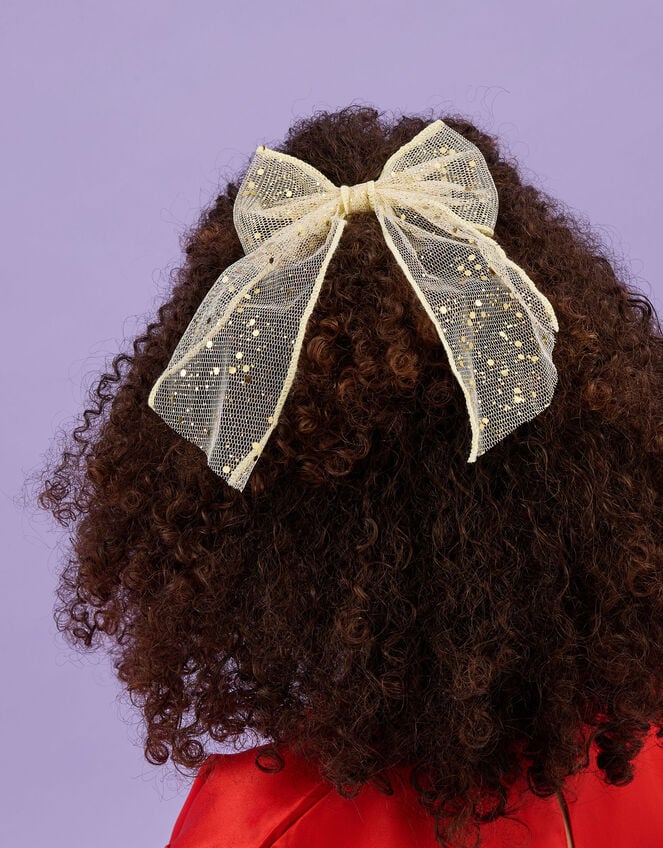 Girls Glitter Bow Barrette Hair Clip, , large