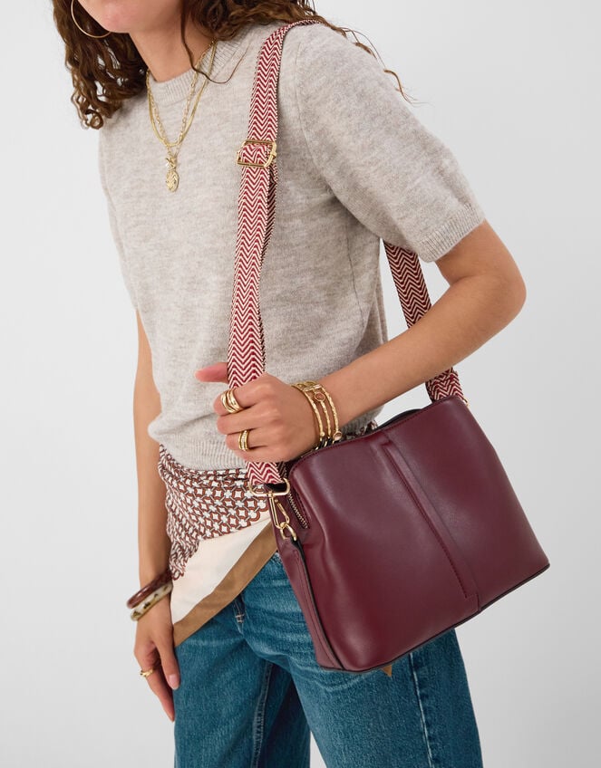 Webbing Strap Crossbody Bag , Red (BURGUNDY), large