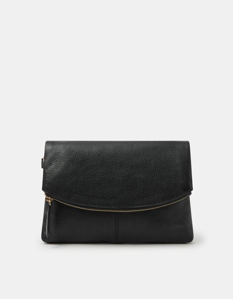 Curved Foldover Leather Wristlet Bag, , large