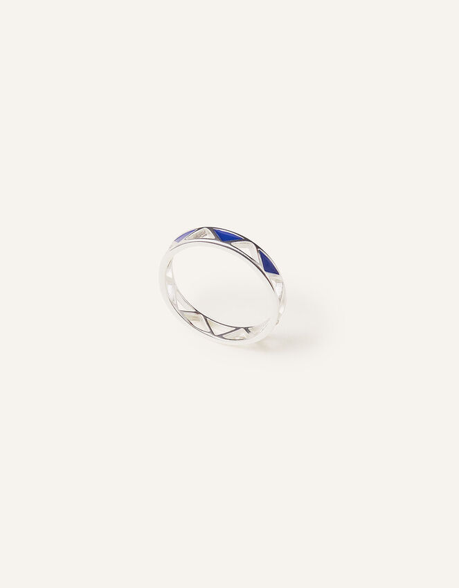 Sterling Silver Triangle Band Ring, Blue (NAVY), large